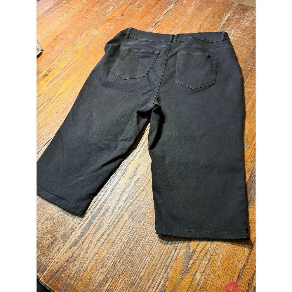 18W Faith Jeans Black Double Button Long Shorts Capris Skimmers Pedal Pushers